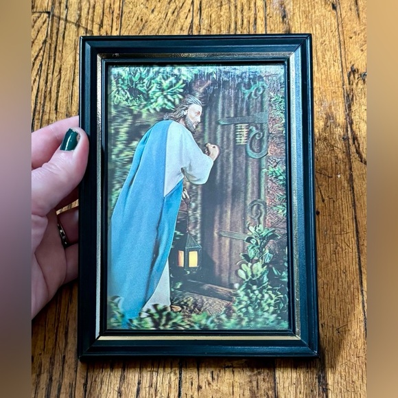 Vintage Jesus Knocking At Door Framed Holographic Picture Catholic Christian - Picture 1 of 4